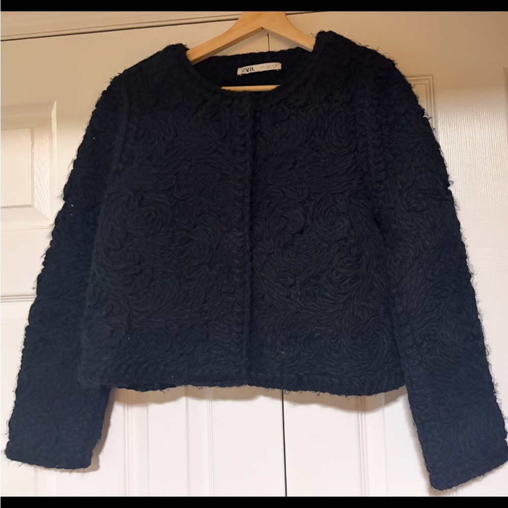 Zara Elegant Black Macrame Wool blend Blazer/Jacket